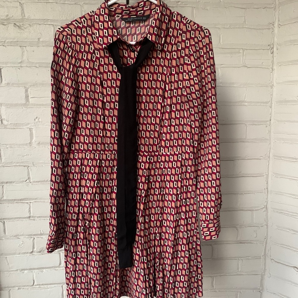 Zara Retro Inspired Collar Dress With Black Tie